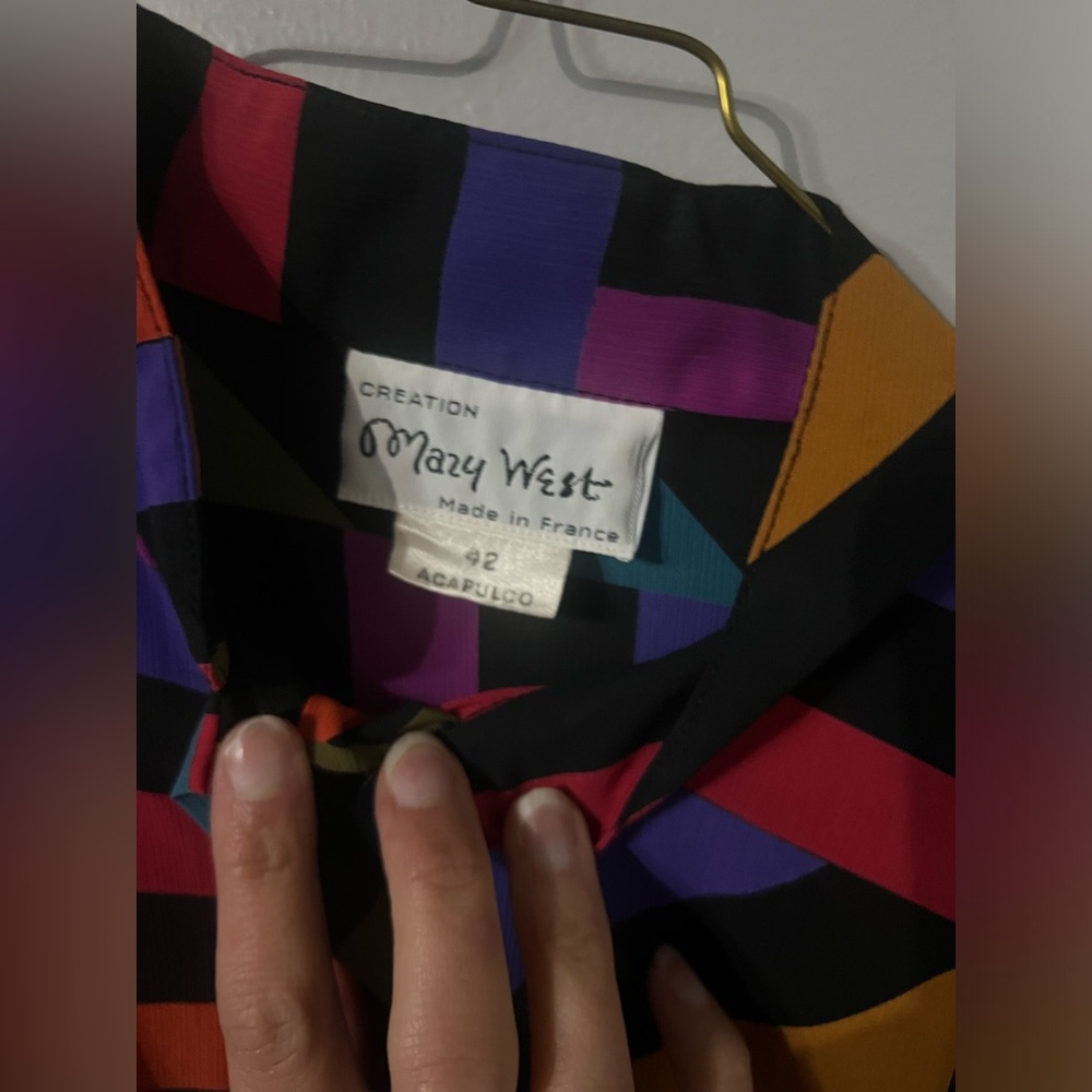 Vintage 80s Mary West French Multicolor Striped Women's Button Down Silky Blouse - Picture 7 of 7